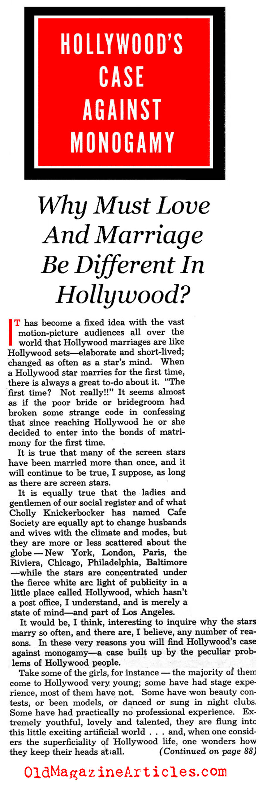 Hollywood's Case Against Monogamy (Photoplay Magazine, 1938)